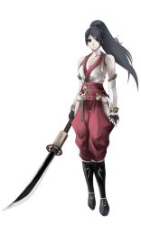 Rule 34 | 1girl, bare shoulders, black hair, female focus, full body, highres, japanese clothes, momiji (ninja gaiden), ninja gaiden, ninja gaiden: dragon sword, ponytail, simple background, solo, weapon, white background