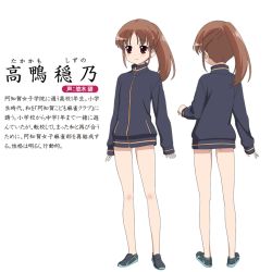 Rule 34 | 1girl, bare legs, brown hair, female focus, jacket, long sleeves, naked jacket, red eyes, saki (manga), takakamo shizuno, track jacket