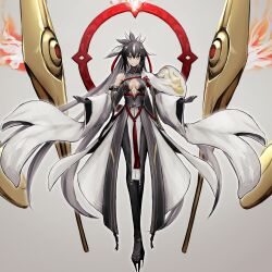 Rule 34 | 152 in can, 1girl, absurdres, armor, black gloves, black hair, breasts, center opening, detached sleeves, fate/grand order, fate (series), floating, floating object, full body, gloves, gold trim, hair between eyes, halo, halo behind head, halterneck, high ponytail, highres, japanese armor, layered skirt, long hair, looking at viewer, medium breasts, multicolored hair, nagao kagetora (fate), shirt, sidelocks, single bare shoulder, skirt, smile, two-tone hair, uesugi kenshin (fate), uesugi kenshin (third ascension) (fate), very long hair, white hair, wide sleeves, yellow eyes