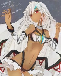 Rule 34 | 1girl, altera (fate), bare shoulders, breasts, cameltoe, dark skin, dark-skinned female, detached sleeves, fate/grand order, fate (series), looking at viewer, mom 29 mom, navel, red eyes, revealing clothes, solo, standing, veil, white hair