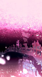 Rule 34 | 1girl, architecture, bridge, canal, cherry blossoms, commentary request, east asian architecture, flower, highres, horn ornament, horn ribbon, horns, ibuki suika, long hair, low-tied long hair, oni, orange hair, outdoors, outstretched arms, petals, pink flower, ribbon, river, scenery, shirt, sleeveless, sleeveless shirt, spring (season), touhou, tree, watari (hasumi rina), water, white shirt, wide shot
