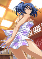 Rule 34 | 1girl, ass, bashoku youjou, bath, blue hair, covering privates, covering breasts, hair ornament, ikkitousen, legs, looking back, lowres, official art, purple eyes, tagme, twintails