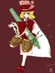 Rule 34 | 1girl, alphes (style), bad id, bad pixiv id, blonde hair, cape, feathers, green eyes, hat, heavenly gathering of clouds, highres, original, parody, refle, senpaku houran, short hair, smile, solo, style parody, touhou