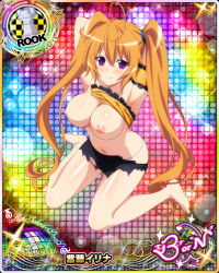 Rule 34 | breasts, breasts out, card (medium), high school dxd, highres, large breasts, nipples, nude filter, orange hair, purple eyes, shidou irina, third-party edit, torn clothes, twintails