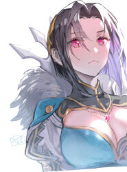 Rule 34 | 1girl, black hair, breasts, cleavage, closed mouth, fire emblem, fire emblem engage, jewelry, large breasts, looking at viewer, necklace, nel (fire emblem), nintendo, portrait, red eyes, solo, t misaomaru