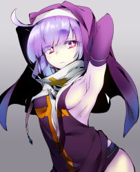 Rule 34 | + +, 1girl, ahoge, armpits, arms up, breasts, claire (dragon poker), dragon poker, elbow gloves, gloves, habit, looking at viewer, naso4, purple eyes, purple hair, short hair, sideboob, simple background, sketch, small breasts, solo