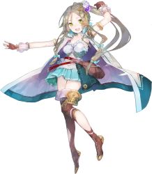Rule 34 | 1girl, :d, atelier (series), atelier firis, atelier lydie &amp; suelle, bag, blue bow, blue skirt, boots, bow, brown footwear, brown gloves, brown hair, coat, fingerless gloves, firis mistlud, full body, gloves, green eyes, hair bow, hair ornament, highres, long hair, looking at viewer, official art, open mouth, ponytail, skirt, smile, solo, thigh boots, thighhighs, transparent background, yuugen, zettai ryouiki
