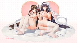 Rule 34 | 2girls, absurdres, bare shoulders, black hair, blush, breasts, bridal veil, brown hair, closed mouth, collarbone, earrings, feet, flower, full body, garter belt, garter straps, girls&#039; frontline, hair flower, hair ornament, hair ribbon, hairband, heart, heart-shaped pupils, hebai xiaochuan, highres, jewelry, large breasts, legs, lips, long hair, looking at viewer, medium breasts, multiple girls, nail polish, necklace, nipples, no shoes, nude, official alternate costume, on floor, pink nails, pussy, red ribbon, ribbon, ring, simple background, sitting, smile, soles, symbol-shaped pupils, thighhighs, thighs, toes, type 95 (girls&#039; frontline), type 95 (prairie gentian and her season) (girls&#039; frontline), type 97 (girls&#039; frontline), type 97 (prayers in the wind) (girls&#039; frontline), uncensored, veil, very long hair, wedding ring, white hairband, white ribbon, white thighhighs, white veil, yellow eyes
