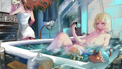 Rule 34 | 2girls, bathtub, blonde hair, hakos baelz, hololive, hololive english, mouse tail, multiple girls, nude, red hair, tail, virtual youtuber, vyragami, watson amelia