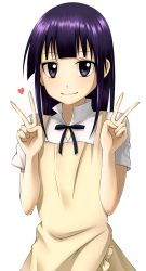 Rule 34 | 1girl, apron, double v, highres, long hair, maki (maki0w0), purple eyes, purple hair, solo, v, working!!, yamada aoi