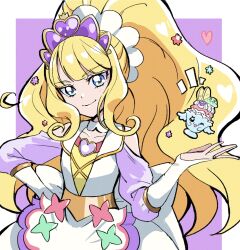 Rule 34 | 1girl, absurdres, apron, blonde hair, blue eyes, bridal gauntlets, cure finale, delicious party precure, hand on own hip, highres, kasai amane, long hair, magical girl, parfait recipipi, precure, smile, solo, tiara, tsukikage oyama, very long hair, wide ponytail