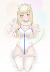 Rule 34 | 1girl, absurdres, alternate costume, animal ears, bad id, bad pixiv id, bare shoulders, blue eyes, blunt bangs, blush, breasts, cat ears, cat tail, claw pose, cleavage, commentary request, elbow gloves, fate/grand order, fate (series), fur-trimmed legwear, fur collar, fur trim, gloves, hands up, highres, jin (izayoi8556), leotard, looking at viewer, medium breasts, parted lips, playboy bunny, reines el-melloi archisorte, seiza, sitting, solo, tail, teeth, thighhighs, white gloves, white leotard