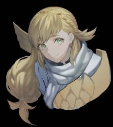 Rule 34 | 1girl, armor, black background, cape, european clothes, fire emblem, fire emblem heroes, green eyes, long hair, looking at viewer, nintendo, scale armor, sharena (fire emblem), simple background, smile, solo, zuizi