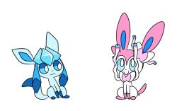 Rule 34 | animal focus, animated, blue eyes, blue hair, bright pupils, closed mouth, creatures (company), dancing, game freak, gen 4 pokemon, gen 6 pokemon, glaceon, happy, long hair, looping animation, nintendo, no humans, open mouth, pokemon, pokemon (creature), robosylveon, sidelocks, simple background, sitting, smile, sylveon, white background, white pupils