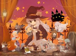 Rule 34 | 6+girls, animal ears, chainsaw, costume, ghost, halloween, hat, horns, jack-o&#039;-lantern, mini person, minigirl, monorino, multiple girls, nurse, original, pumpkin, scythe, smile, syringe, weapon, witch hat
