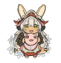 Rule 34 | 2others, androgynous, animal ears, bad id, bad twitter id, blush, chibi, full body, kawasemi27, looking at viewer, made in abyss, mitty (made in abyss), multiple others, nanachi (made in abyss), open mouth, red eyes, short hair, smile, tail, whiskers, white hair, yellow eyes