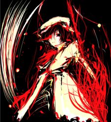 Rule 34 | 1girl, black background, female focus, frills, hat, limited palette, looking at viewer, mob cap, puffy short sleeves, puffy sleeves, remilia scarlet, short sleeves, simon (artist), simple background, sketch, solo, touhou
