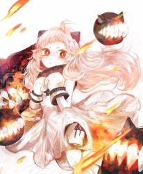 Rule 34 | 10s, 1girl, abyssal ship, ahoge, colored skin, dress, floating fortress (kancolle), horns, kantai collection, long hair, looking at viewer, mittens, northern ocean princess, orange eyes, simple background, sobako (kmsm1222), trading card, white background, white dress, white hair, white skin, wind