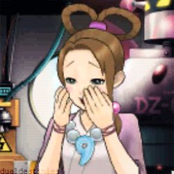 Rule 34 | 1girl, 3d, animated, animated gif, pearl fey, brown hair, closed eyes, ace attorney, hands on own face, looking at viewer, lowres