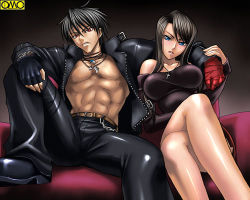 Rule 34 | 1boy, 1girl, abs, breasts, couch, couple, cross, kagami hirotaka, large breasts, lowres, manly, muscular
