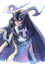 Rule 34 | 10s, 1girl, 2016, abyssal ship, anchorage water oni, artist name, bad id, bad pixiv id, black hair, dated, hair between eyes, horns, kantai collection, long hair, pale skin, parted lips, red eyes, solo, very long hair, wa (87s-87)