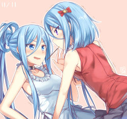 Rule 34 | 10s, 2014, 2girls, aoki hagane no arpeggio, artist name, atago (aoki hagane no arpeggio), bare shoulders, blue eyes, blue hair, blush, dated, eye contact, female focus, food, long hair, looking at another, luzi, mole, mole under mouth, mouth hold, multiple girls, open mouth, pocky, pocky day, pocky kiss, ponytail, purple eyes, shared food, sharing food, short hair, siblings, signature, simple background, sisters, takao (aoki hagane no arpeggio), trembling, tsurime, yuri