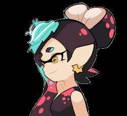 Rule 34 | + +, 2girls, alternate hairstyle, animated, animated gif, black dress, black hair, brown eyes, callie (splatoon), closed mouth, commentary, dress, earrings, fangs, food, food on head, frilled shirt, frills, gomipomi, green hair, grin, inkling, jewelry, looking at viewer, marie (splatoon), mask, mole, mole under eye, multicolored hair, multiple girls, nintendo, object on head, open mouth, pointy ears, portrait, salute, shirt, simple background, sleeveless, sleeveless shirt, smile, transparent background, two-finger salute, white background, white shirt