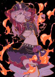 Rule 34 | 10s, 1girl, aikatsu! (series), aikatsu friends!, arms up, bad id, bad twitter id, blue eyes, bow, brooch, chono maika, crop top, earrings, fire, flower, frilled skirt, frills, gem, gloves, hair ornament, highres, idol, jewelry, long hair, long sleeves, looking at viewer, midriff, miniskirt, navel, pink hair, shiontaso, skirt, smile, smug, solo, stomach