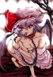 Rule 34 | 1girl, ass, breasts, chain, female focus, hat, imai, imai (marja), nipples, nude, pale skin, red eyes, remilia scarlet, ribbon, solo, touhou, wings