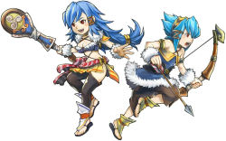 Rule 34 | blue hair, bow, breasts, cleavage, final fantasy, final fantasy crystal chronicles, midriff, red eyes, selkie, staff, wolfie selkie (female)