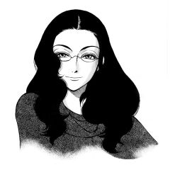 Rule 34 | 1girl, glasses, greyscale, long hair, monochrome, mori kaoru, original, self-portrait, smile, solo