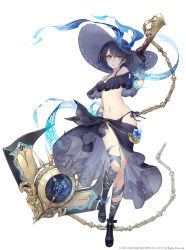Rule 34 | 1girl, absurdres, alice (sinoalice), anchor, anklet, bikini, blue hair, chain, clock, flower, full body, hat, highres, huge weapon, jewelry, ji no, looking at viewer, navel, official art, parted lips, pocket watch, red eyes, ribbon, sandals, short hair, side-tie bikini bottom, sinoalice, solo, standing, standing on one leg, sun hat, swimsuit, tattoo, watch, weapon, white background