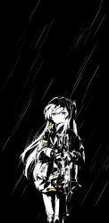 Rule 34 | animated, animated gif, breasts, closed mouth, closed eyes, fingerless gloves, girls&#039; frontline, gloves, greyscale, h&amp;k ump, hair between eyes, hair ornament, jacket, knee guards, looking at viewer, monochrome, rain, scar, scar across eye, scar on face, side ponytail, skirt, small breasts, smile, ump45 (girls&#039; frontline), weapon