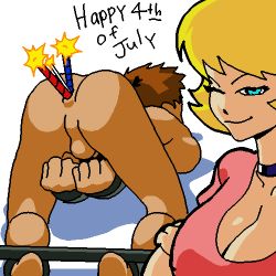 Rule 34 | 1boy, 1girl, anal, anal object insertion, animated, animated gif, ass, bdsm, blonde hair, bondage, bound, candle, clothed female nude male, cuffed, dboy, dominatrix, femdom, fireworks, hetero, lowres, nude, object insertion, rape, smirk, spreader bar, testicles, uncensored, wink