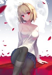 Rule 34 | 1girl, absurdres, arcueid brunestud, breasts, clothes lift, highres, hong (white spider), large breasts, panties, pantyhose, red eyes, short hair, skirt, skirt lift, smile, sweater, tsukihime, underwear