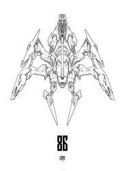 Rule 34 | 86 -eightysix-, blade, cannon, copyright name, greyscale, highres, lineart, mecha, monochrome, no humans, poster (medium), robot, science fiction, simple background, solo, white background, xm2 reginleif, yuu (yuu2525design)