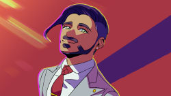 Rule 34 | 1boy, black hair, closed mouth, collared shirt, commentary request, creatures (company), earrings, facial hair, game freak, green eyes, grey jacket, jacket, jewelry, looking at viewer, male focus, necktie, nintendo, pokemon, pokemon swsh, red background, red necktie, rose (pokemon), shirt, short hair, smile, solo, tie clip, tsuruba (tsu41014812), upper body, white shirt