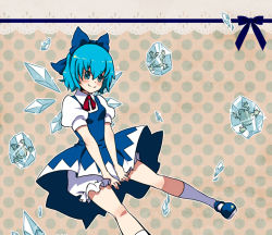 Rule 34 | 1girl, ai-wa, bloomers, bow, cirno, frog, hair bow, ice, solo, team shanghai alice, touhou, underwear, wings