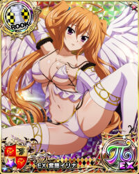 Rule 34 | 1girl, ahoge, angel, angel wings, breasts, card (medium), chess piece, cleavage, female focus, high school dxd, large breasts, long hair, navel, official art, orange hair, purple eyes, rook (chess), shidou irina, solo, stomach, thighhighs, twintails, underboob, white thighhighs, white wings, wings