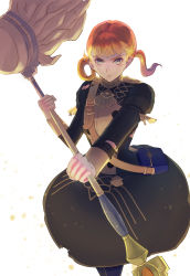 Rule 34 | 1girl, annette fantine dominic, axe, blue eyes, crusher (weapon), dress, fire emblem, fire emblem: three houses, garreg mach monastery uniform, hammer, heroes relic (fire emblem), highres, holding, holding axe, holding weapon, nintendo, orange hair, riou (pooh920), solo, twintails, upper body, weapon, white background