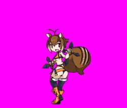Rule 34 | 1girl, animal ears, arc system works, ass, bad id, bad pixiv id, blazblue, blazblue: continuum shift, breasts, brown hair, full body, looking back, makoto nanaya, medium breasts, miniskirt, pixel art, red eyes, revealing clothes, short hair, skirt, solo, squirrel ears, squirrel tail, tail, thighhighs, transparent background, underboob, upskirt, vane (vane0)