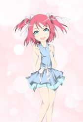 Rule 34 | 1girl, aqua dress, aqua eyes, aqua skirt, artist name, artist request, bare legs, bare shoulders, blush, breasts, buttons, clenched hands, collared dress, collared shirt, dress, dress shirt, female focus, green eyes, hair between eyes, hair ribbon, highres, kurosawa ruby, looking at viewer, love live!, love live! school idol festival, love live! sunshine!!, miniskirt, parted lips, plaid, plaid skirt, pleated, pleated skirt, red hair, ribbon, sarabiyo, shirt, short hair, skirt, sleeveless, sleeveless shirt, small breasts, smile, solo, teeth, twintails, two side up, white background, white ribbon