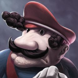 Rule 34 | 1980s (style), 1boy, big nose, brown hair, cleft chin, donkey kong (1981 game), donkey kong (series), facial hair, hat, highres, male focus, mario, mario (series), mustache, nintendo, oldschool, overalls, portrait, retro artstyle, sakkan, simple background, solo, white background