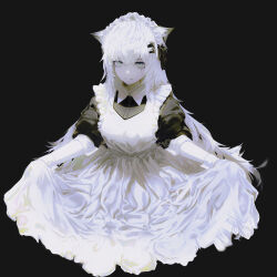 Rule 34 | 1girl, alternate costume, animal ear fluff, animal ears, apron, arknights, black background, black dress, commentary, cropped torso, curtsey, dress, enmaided, grey eyes, grey hair, hair ornament, hairclip, highres, lappland (arknights), light smile, looking at viewer, maid, maid headdress, pale skin, puffy short sleeves, puffy sleeves, runamonet, scar, scar across eye, short sleeves, simple background, solo, white apron, white wrist cuffs, wolf ears, wolf girl, wrist cuffs