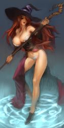 Rule 34 | 1girl, bare shoulders, breasts, brown eyes, bursting breasts, c-string, cleavage, clothes lift, collarbone, detached sleeves, dragon&#039;s crown, dress, dress lift, hair over one eye, hat, huge breasts, legs, long hair, magic, nadeara bukichi, panties, red hair, runes, sketch, solo, sorceress (dragon&#039;s crown), staff, strapless, strapless bottom, strapless dress, thighs, underwear, witch hat
