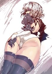 Rule 34 | 1girl, ass, back, backless dress, backless outfit, black gloves, black thighhighs, blindfold, breasts, cleavage, dress, gloves, hairband, highres, huge ass, leotard, mole, mole under mouth, multicolored clothes, multicolored gloves, nier (series), nier:automata, no pants, short hair, skindentation, skirt, solo, thick thighs, thighhighs, thighs, wakura (gcdan), white gloves, white hair, 2b (nier:automata)