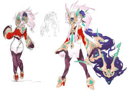 Rule 34 | animal ears, ass, bow (weapon), character sheet, chinese clothes, flower, furry, hair flower, hair ornament, high heels, jacket, kindred (league of legends), lamb (league of legends), league of legends, loiza, mask, no humans, partially colored, simple background, thighhighs, weapon, white background, wolf, wolf (league of legends)