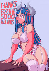 Rule 34 | 1girl, abs, absurdres, ass, bare shoulders, bra, breasts, choker, cleavage cutout, clothing cutout, curvy, highres, horns, huge ass, large breasts, lingerie, long hair, long sleeves, mask, midriff, multicolored hair, muscular, muscular female, navel, one piece, panties, pink eyes, solo, thick thighs, thighhighs, thighs, ulti (one piece), underwear, underwear only, wide hips