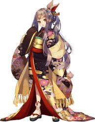 Rule 34 | 1girl, absurdly long hair, full body, japanese clothes, long hair, looking at viewer, natuki miz, official art, oshiro project:re, oshiro project:re, shigetsufushimi (oshiro project), silver hair, solo, transparent background, very long hair, yellow eyes