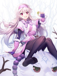 Rule 34 | 1girl, :d, ainu clothes, animal, arm warmers, bare tree, beads, bear, blush, brown pantyhose, clover, commentary request, fate/grand order, fate (series), feet, fine fabric emphasis, fingerless gloves, foot out of frame, four-leaf clover, fur trim, gloves, hair between eyes, hair tubes, hairband, hand up, heart, heart-shaped pupils, highres, holding, illyasviel von einzbern, layered sleeves, light brown hair, long hair, long sleeves, looking at viewer, no shoes, open mouth, pantyhose, pink hairband, prayer beads, purple gloves, red eyes, riding, ririko (zhuoyandesailaer), round eyewear, shirou (bear) (fate), short over long sleeves, short sleeves, sitonai (fate), sitting, smile, soles, solo, symbol-shaped pupils, teeth, toes, tree, upper teeth only, very long hair, white background, wide sleeves